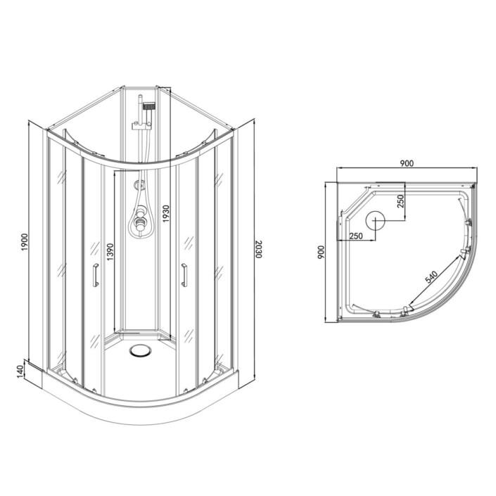 BALATON 1 Kabina prysznicowa wolnostojąca czterościenna półokrągła 90x90x203 SANOTECHNIK PS10B