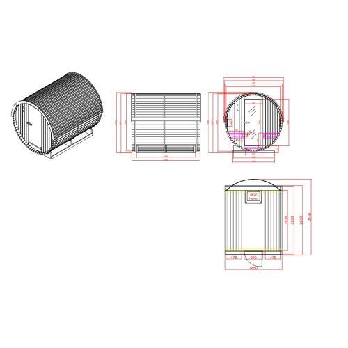 NYBORG L Przestronna sauna zewnętrzna dla maks. 6 osób F80220 Wymiarowanie