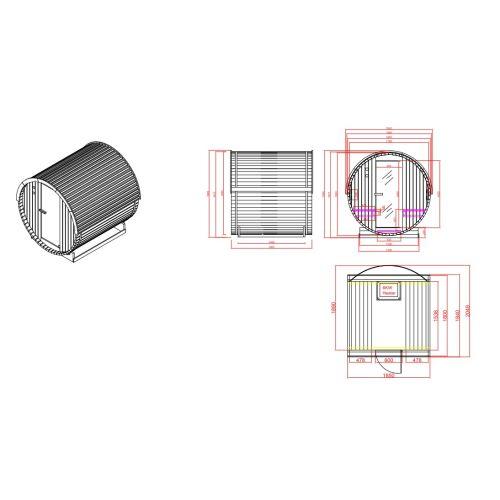 NYBORG M – Przestronna sauna zewnętrzna dla 4 osób F80180 Wymiarowanie