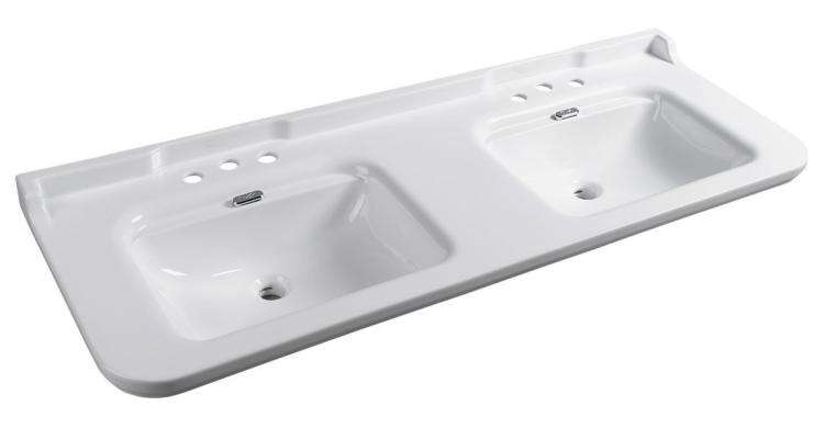WALDORF umywalka ceramiczna podwójna 150x55cm, z 3 otworami na baterię, biała 4143K1-3