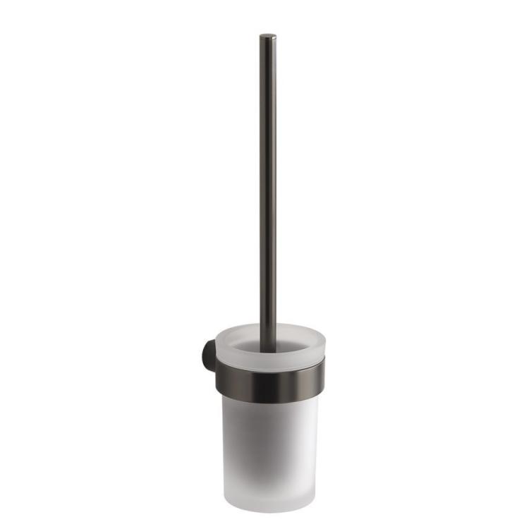 PIRENEI szczotka WC wisząca, gun metal/szkło mleczne PI330381