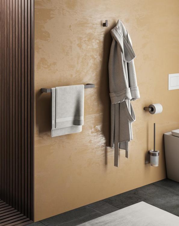 PIRENEI szczotka WC wisząca, gun metal/szkło mleczne PI330381  aranżacja