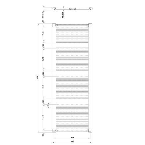 DIRECT Grzejnik łazienkowy 750x1850 mm, 1439 W, biały ILR87T wymiary