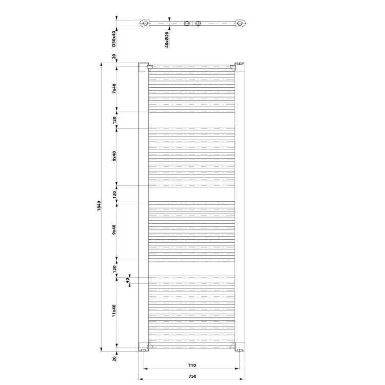 DIRECT Grzejnik łazienkowy 750x1850 mm, 1439 W, biały ILR87T wymiary