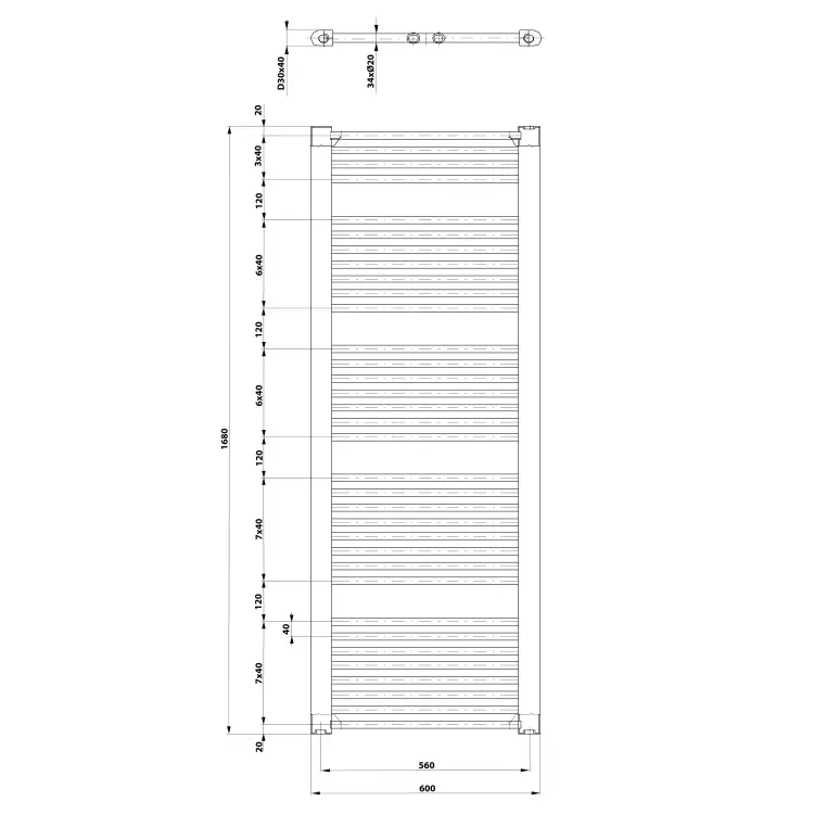 DIRECT Grzejnik łazienkowy 600x1680 mm, 1013 W, biały ILR66T