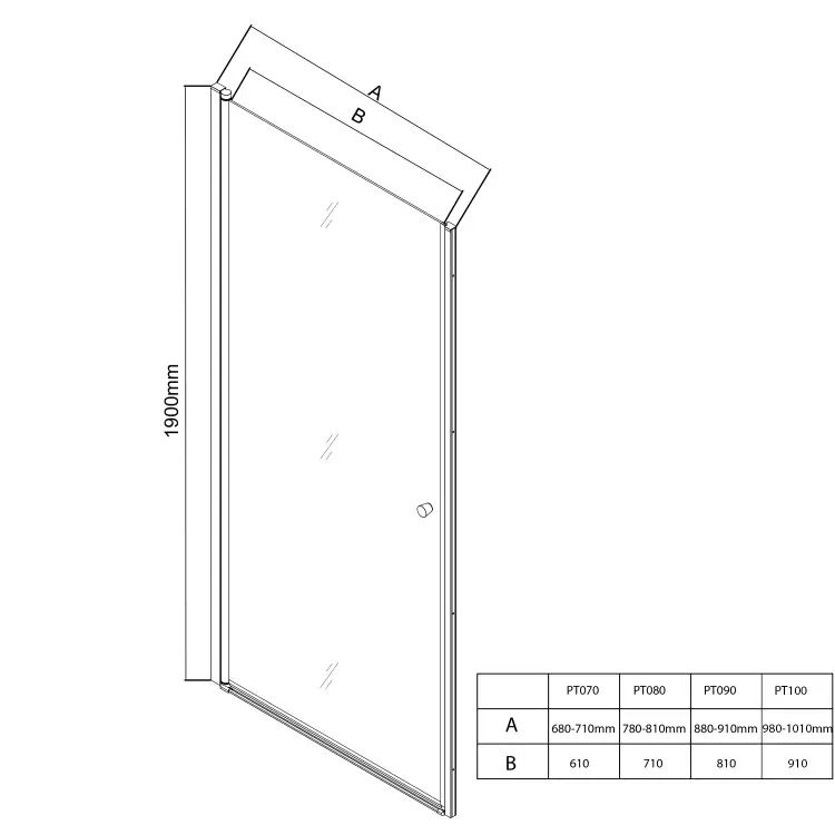 PILOT drzwi prysznicowe do wnęki obrotowe 900 mm szkło brick PT090W wymiary