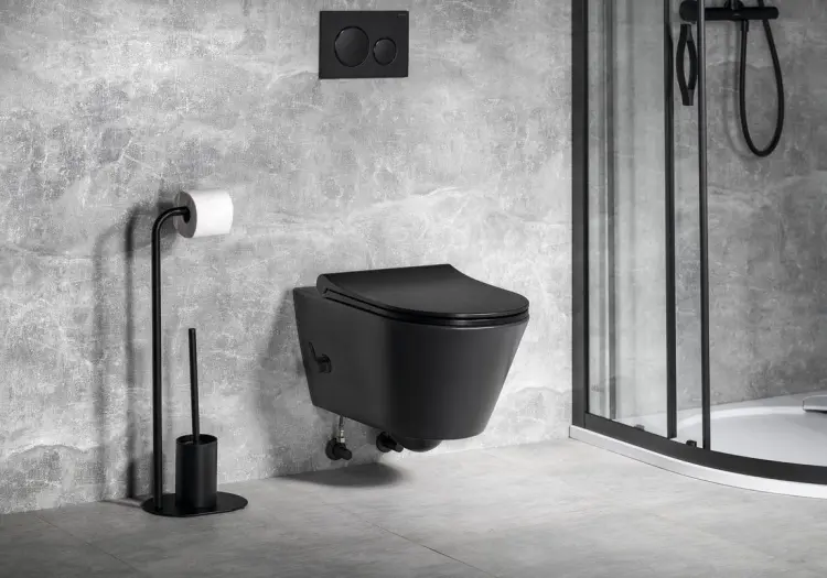 AVVA CLEANWASH WC wiszące, ze zintegrowana baterią i prysznicem bidetowym, Rimless, 35,5x53cm, czarny mat 100315-110