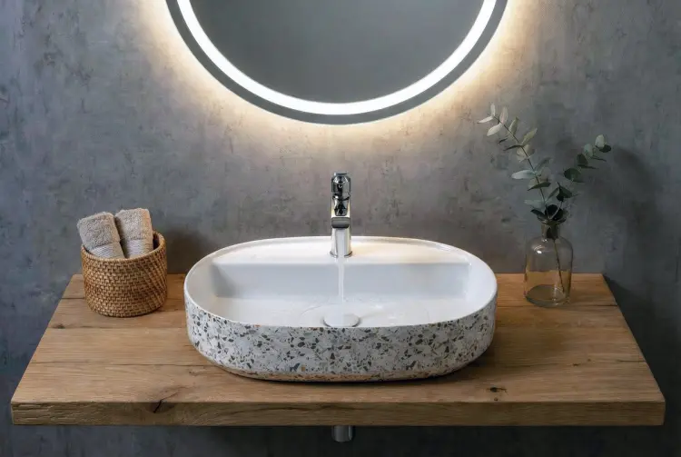 INFINITY OVAL umywalka ceramiczna nablatowa, 60x40 cm, terrazzo 10NF65060-2L-TRZ wizualizacja