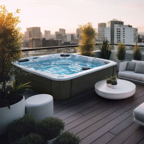 Basen ogrodowy zewnętrzny 5 osobowy JACUZZI - PALMA, z pokrywą i schodkami biały marmur SPA14