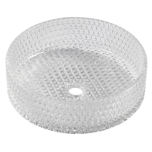 MARAGUA grawerowana szklana umywalka nablatowa Ø 39,5 cm, przezroczysta TY214CL