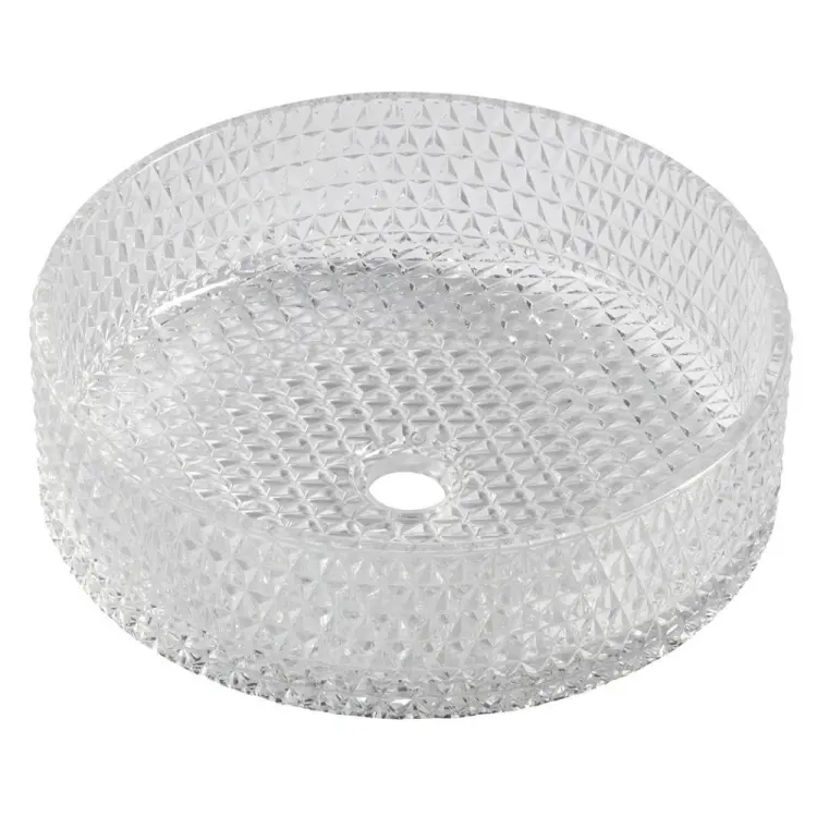 MARAGUA grawerowana szklana umywalka nablatowa Ø 39,5 cm, przezroczysta TY214CL