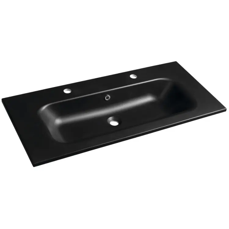 SIDRA umywalka kompozytowa 101x46 cm, 2 otwory na baterie, czarny mat SD101B-2
