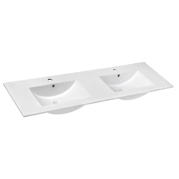 SLIM Umywalka ceramiczna podwójna z przelewem 150x46 cm 1601-150