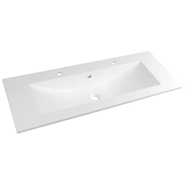 YUKON umywalka kompozytowa 120x45cm, 2 otwory na baterie, biała YU122
