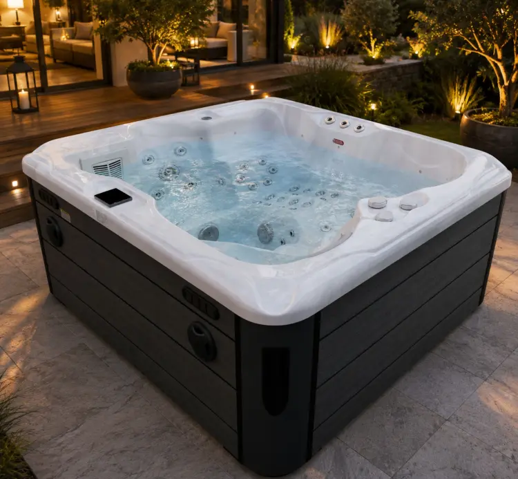 Basen ogrodowy zewnętrzny 3 osobowy JACUZZI - MAURITIUS, z pokrywą i schodkami biały marmur SPA18