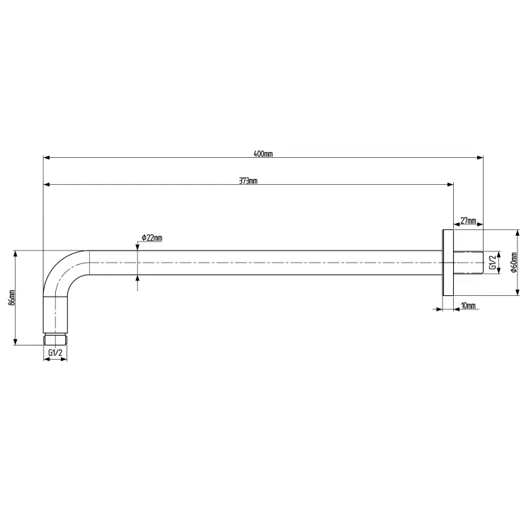 Ramię deszczowni ścienne 40 cm czarne matowe SL103 rysunek