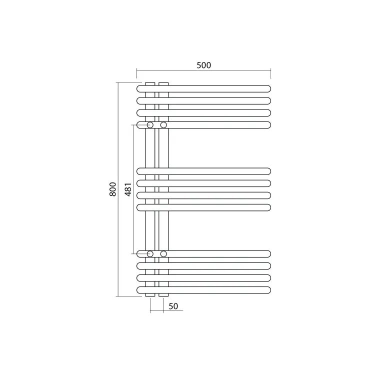 NYMPHA grzejnik łazienkowy 500x800 mm 322W biały mat LLN80W  wymiary