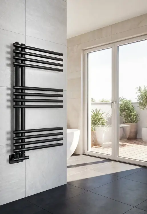 NYMPHA grzejnik łazienkowy 500x800 mm 322W czarny mat LLN80B na ścianie