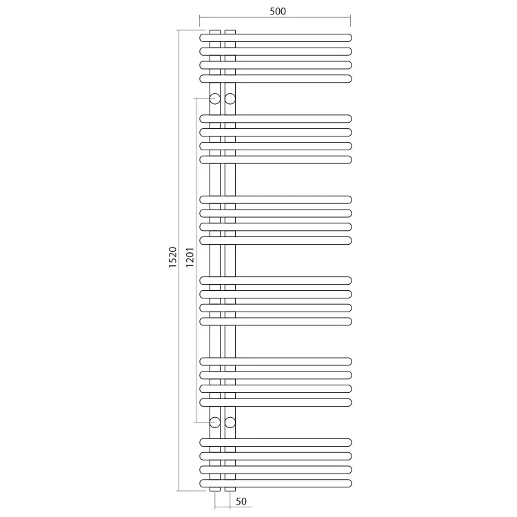 NYMPHA grzejnik łazienkowy 500x1520 mm 419W chrom LLN152 wymiary