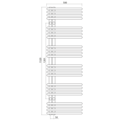 NYMPHA grzejnik łazienkowy 500x1520 mm 625W czarny mat LLN152B wymiary