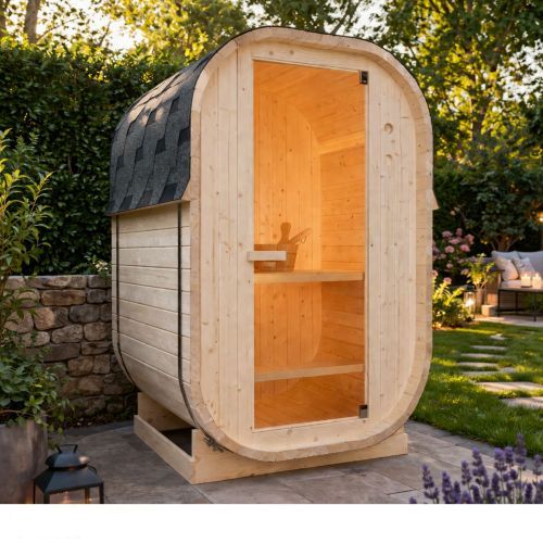LINDHOLM Sauna zewnętrzna ogrodowa 1- 2 osobowa sucha Fińska w kształcie beczki świerk F60120