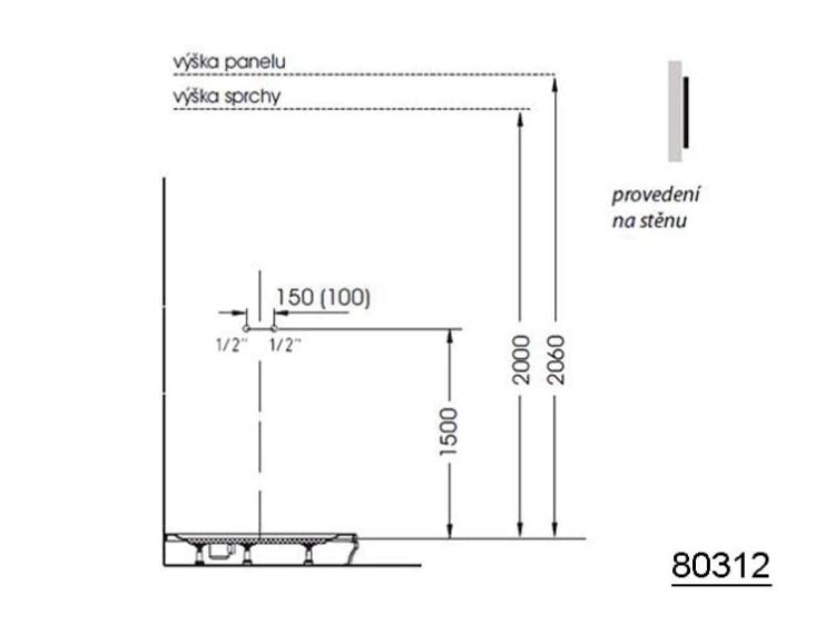 LUK Panel prysznicowy z termostatem 130x25 cm, montaz naścienny 80312 wymiary