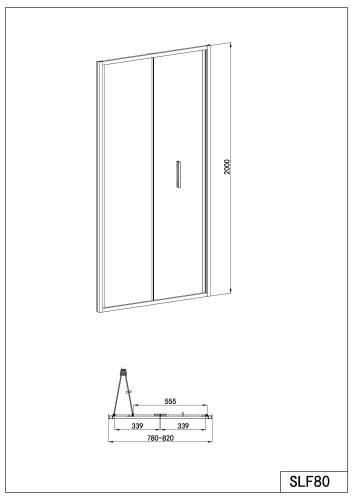 Drzwi prysznicowe składane 80x200 cm chrom SLF80 wymiary