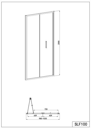 Drzwi prysznicowe składane 100x200 cm chrom SLF100 wymiary