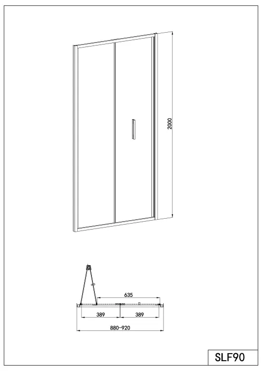 Drzwi prysznicowe składane 90x200 cm czarny SLF90B wymiary