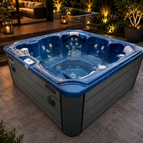 Basen ogrodowy zewnętrzny 6 osobowy SPA JACUZZI - OASIS MAXI, niebieski ze schodkami i pokrywą SPA13