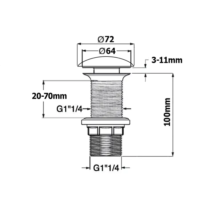 Korek umywalkowy 5/4“ klik-klak, ceramiczny grzybek, wys. 20-70mm, taupe 38TP0164I wymiary
