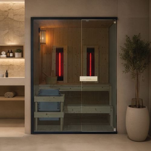 Sauna GLACIER L + Kabina Infrared dla 2-3 osób 150x120x200 cm FK75150 SANOTECHNIK