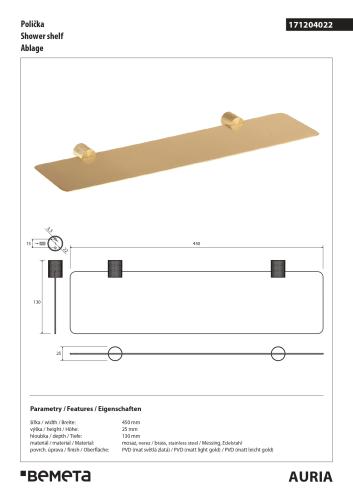 AURIA Półka metalowa 45 cm 171204022 wymiary