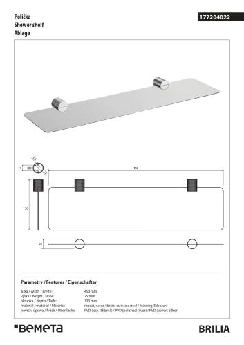 BRILIA Półka metalowa 45 cm 177204022 wymiary