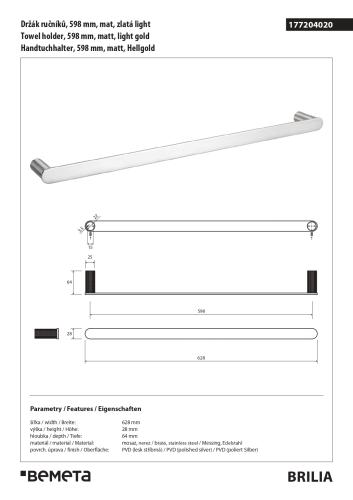BRILIA Wieszak na ręcznik 59,8 cm 177204020 wymiary