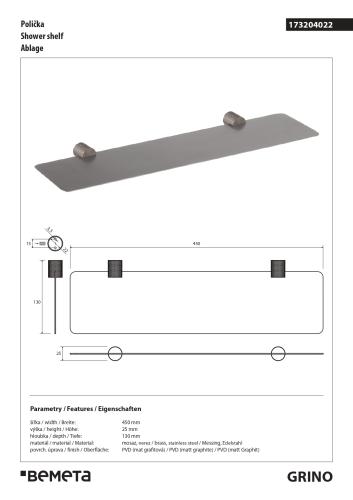 GRINO Półka metalowa 45 cm 173204022 wymiary