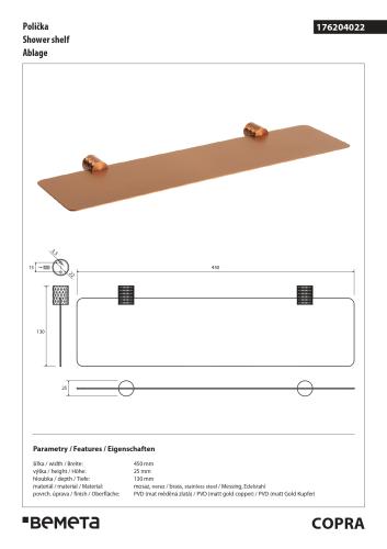 COPRA Półka metalowa 45 cm 176204022 wymiary