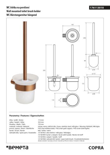 COPRA Szczotka WC wisząca (szczotka biała) 176113010 wymiary
