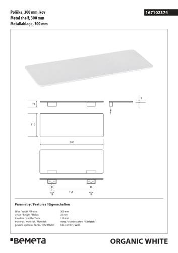 ORGANIC WHITE Półka metalowa 30 cm 167102374 wymiary