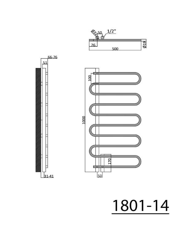 CARISMA Grzejnik łazienkowy dekoracyjny chrom 210 W 500x1000 mm 1801-14 - rys.techn.