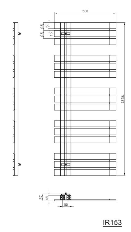 SILVANA Grzejnik łazienkowy dekoracyjny metaliczny srebrny 561 W 500x1236 mm IR153 - rysunek techniczny