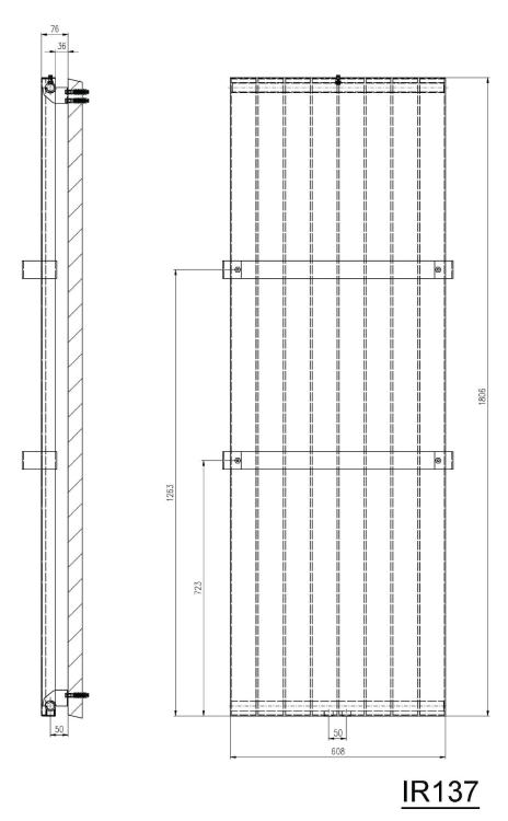 MAGNIFICA Grzejnik łazienkowy dekoracyjny biały ze strukturą 1070 W 608x1806 mm IR137 - rysunek techniczny