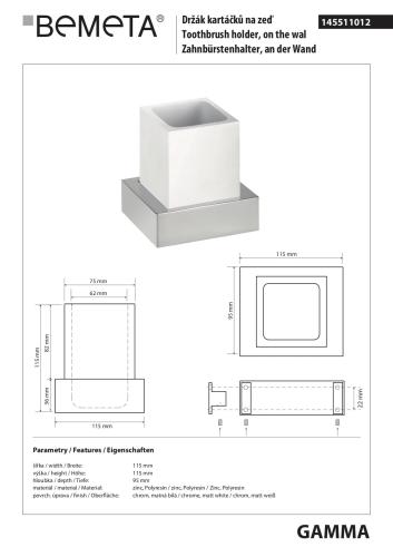 GAMMA Kubek z uchwytem biały 145511012 - rysunek techniczny
