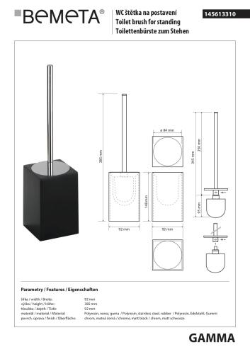 GAMMA Szczotka WC stojąca czarna 145613310 - rysunek techniczny
