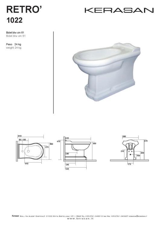 RETRO Bidet ceramiczny stojący 39x61 cm, z otworem na baterię 102201 wymiary