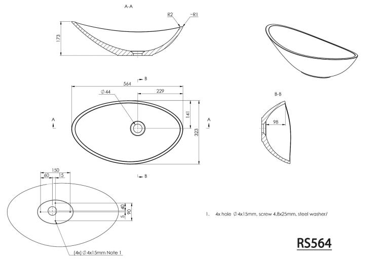 ROSSETA Umywalka kompozytowa 56,4x32,3 cm RS564