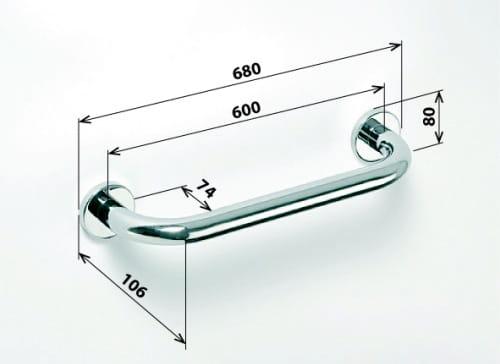 Poręcz łazienkowa prosta 60 cm stal nierdzewna 301100601, wymiary