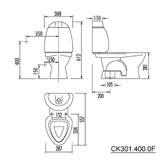 KID kompakt WC dla dzieci pionowy odpływ CK301.400.0F - rysunek techniczny