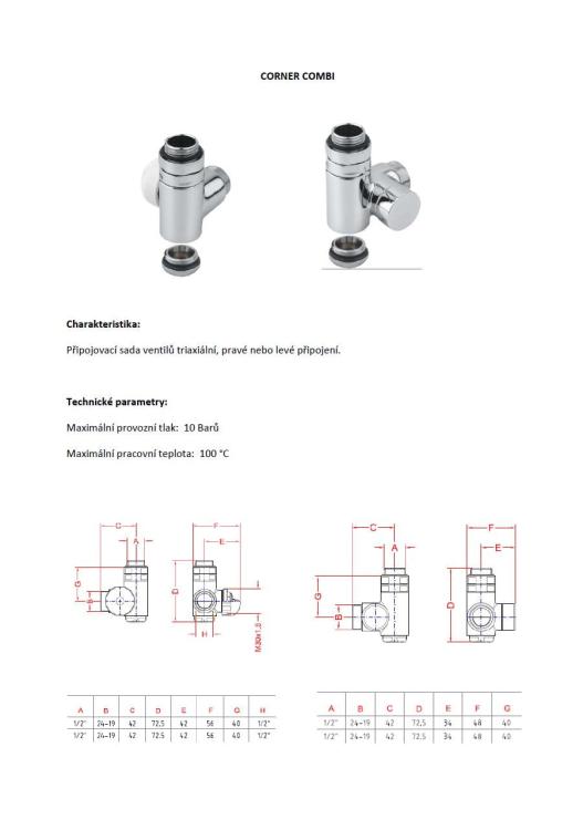 CORNER COMBI zestaw zaworów grzejnikowych 1/2, lewy, kątowy z termostatem, stal nierdzewna CP3521S - rysunek techniczny