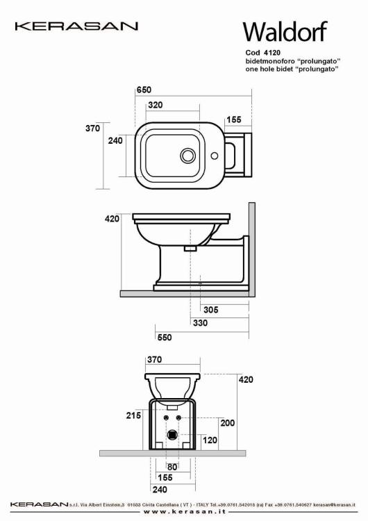 WALDORF Bidet ceramiczny stojący z otworem na baterię 4120K1 wymiary